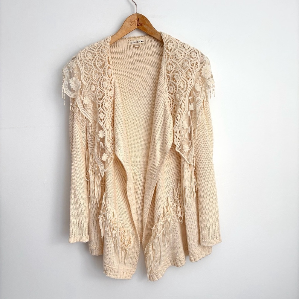 Lace Prairiecore Crochet Fringe Cardigan - Size L